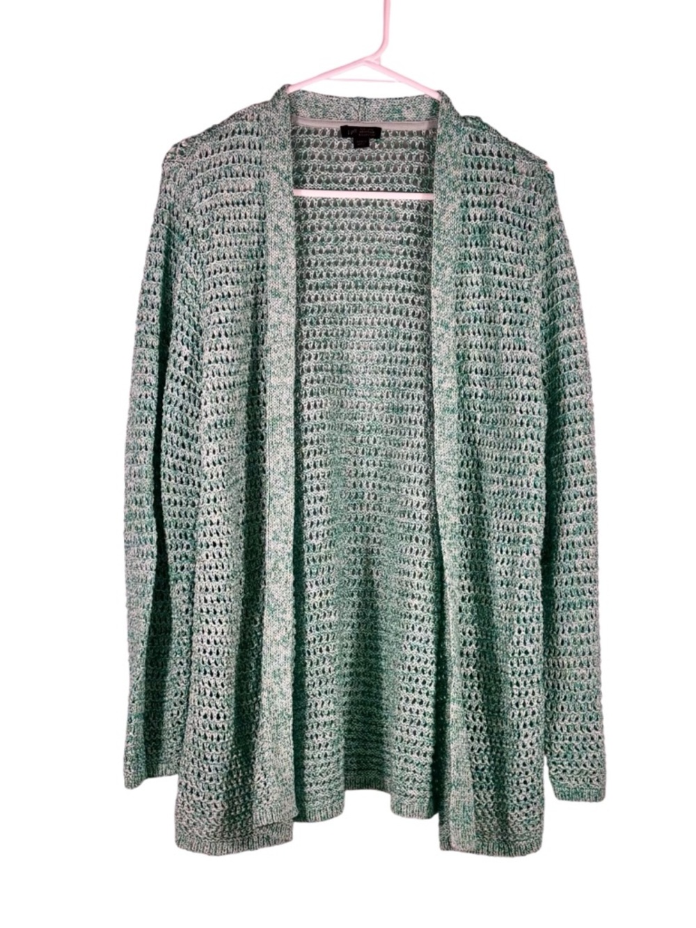J Jill Open-Front Mint Green Crochet Cardigan Size Large Petite